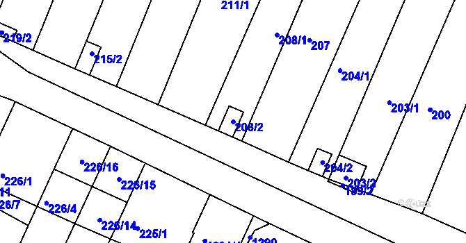 Parcela st. 208/2 v KÚ Hajany, Katastrální mapa