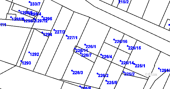 Parcela st. 226/1 v KÚ Hajany, Katastrální mapa