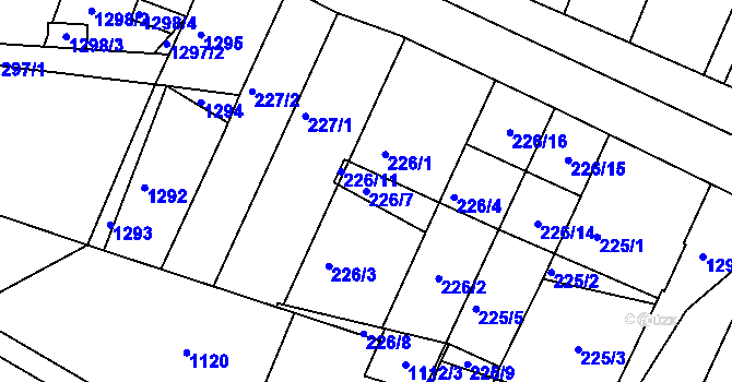 Parcela st. 226/7 v KÚ Hajany, Katastrální mapa