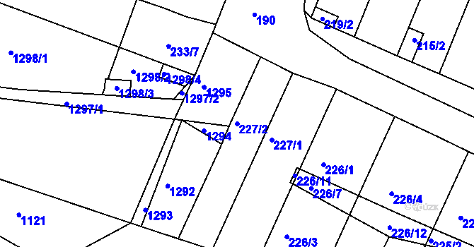 Parcela st. 227/2 v KÚ Hajany, Katastrální mapa