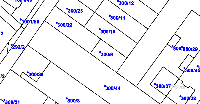Parcela st. 300/9 v KÚ Hajany, Katastrální mapa