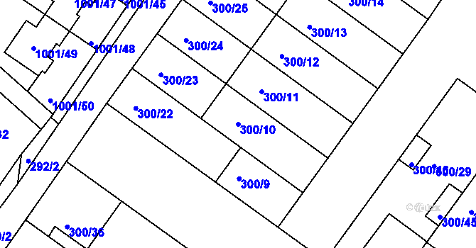 Parcela st. 300/10 v KÚ Hajany, Katastrální mapa