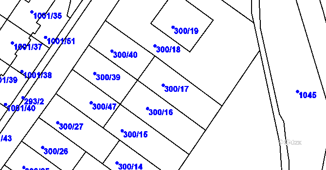 Parcela st. 300/17 v KÚ Hajany, Katastrální mapa