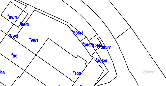 Parcela st. 305/2 v KÚ Hajany, Katastrální mapa