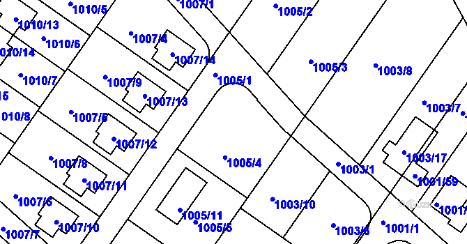 Parcela st. 1005 v KÚ Hajany, Katastrální mapa