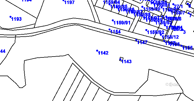 Parcela st. 1142 v KÚ Hajany, Katastrální mapa
