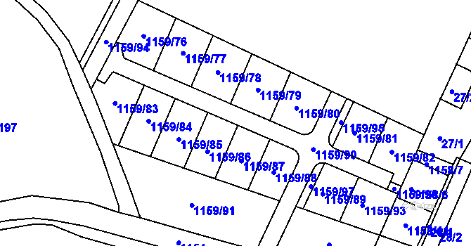 Parcela st. 1159 v KÚ Hajany, Katastrální mapa