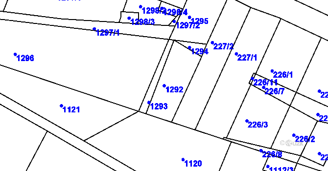 Parcela st. 1292 v KÚ Hajany, Katastrální mapa