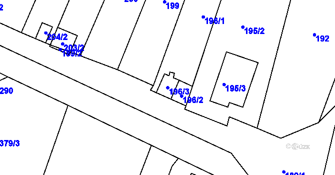 Parcela st. 196/3 v KÚ Hajany, Katastrální mapa