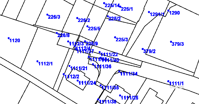 Parcela st. 1111/22 v KÚ Hajany, Katastrální mapa
