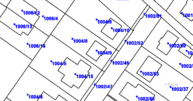 Parcela st. 1004/9 v KÚ Hajany, Katastrální mapa