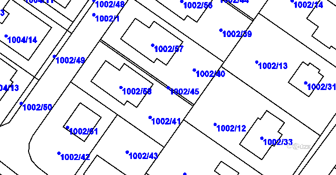 Parcela st. 1002/45 v KÚ Hajany, Katastrální mapa