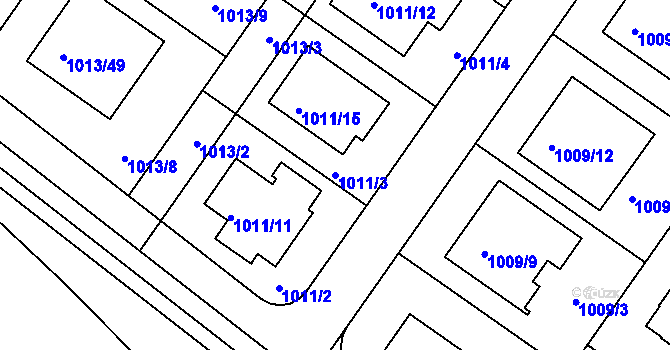 Parcela st. 1011/3 v KÚ Hajany, Katastrální mapa