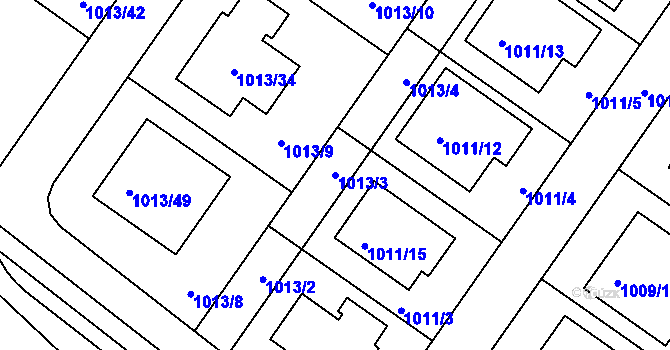 Parcela st. 1013/3 v KÚ Hajany, Katastrální mapa