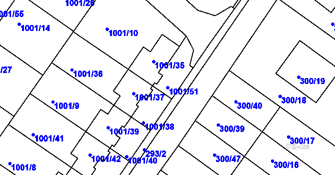 Parcela st. 1001/51 v KÚ Hajany, Katastrální mapa