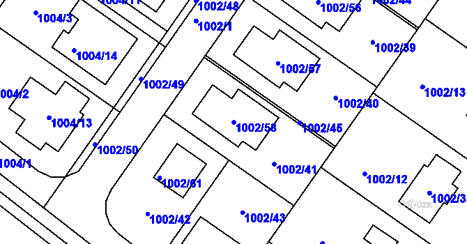 Parcela st. 1002/58 v KÚ Hajany, Katastrální mapa