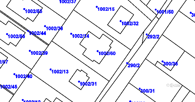 Parcela st. 1002/60 v KÚ Hajany, Katastrální mapa