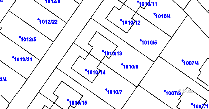 Parcela st. 1010/6 v KÚ Hajany, Katastrální mapa
