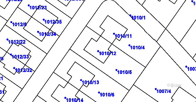 Parcela st. 1010/12 v KÚ Hajany, Katastrální mapa