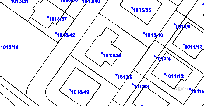 Parcela st. 1013/34 v KÚ Hajany, Katastrální mapa