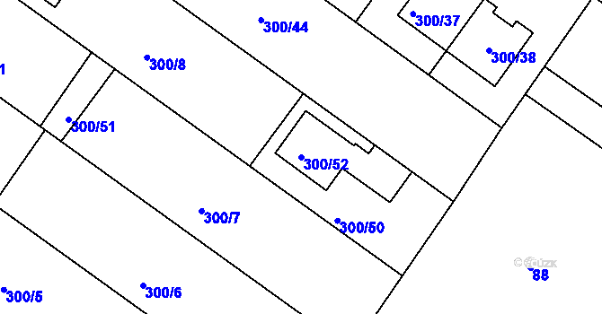 Parcela st. 300/52 v KÚ Hajany, Katastrální mapa