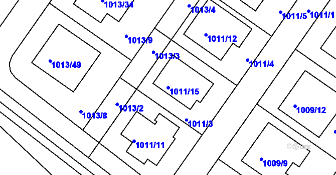 Parcela st. 1011/15 v KÚ Hajany, Katastrální mapa