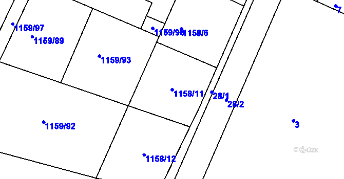 Parcela st. 1158/11 v KÚ Hajany, Katastrální mapa