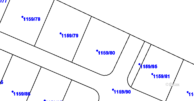 Parcela st. 1159/80 v KÚ Hajany, Katastrální mapa