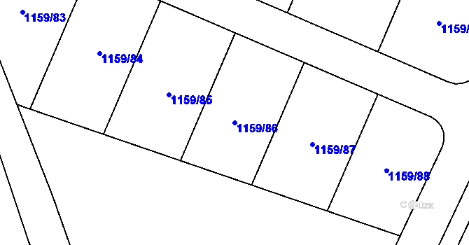 Parcela st. 1159/86 v KÚ Hajany, Katastrální mapa
