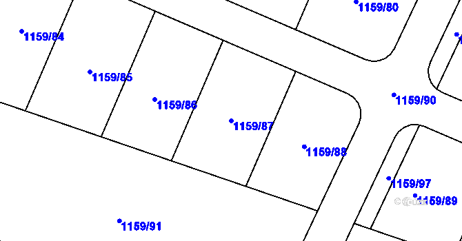 Parcela st. 1159/87 v KÚ Hajany, Katastrální mapa