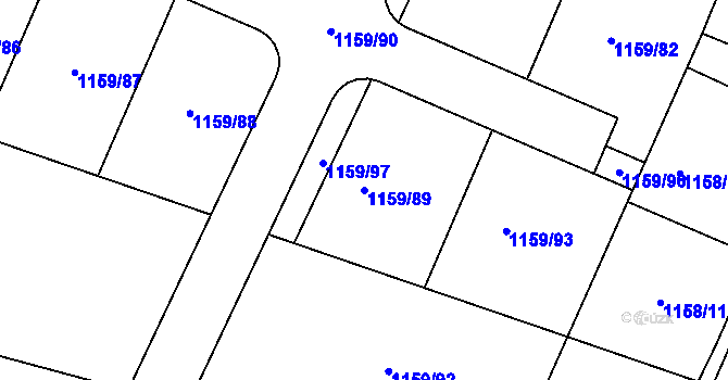 Parcela st. 1159/89 v KÚ Hajany, Katastrální mapa