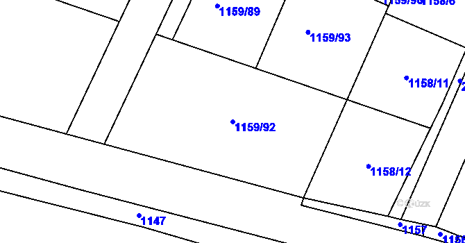 Parcela st. 1159/92 v KÚ Hajany, Katastrální mapa