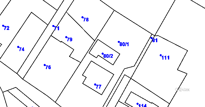 Parcela st. 80/2 v KÚ Háje u Příbramě, Katastrální mapa