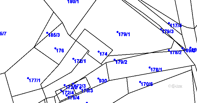 Parcela st. 174 v KÚ Háje u Příbramě, Katastrální mapa