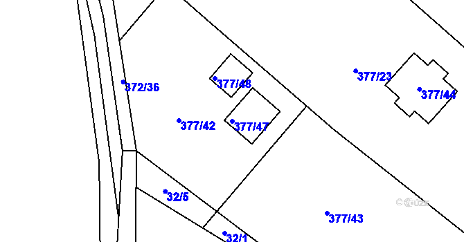 Parcela st. 377/47 v KÚ Háje u Příbramě, Katastrální mapa