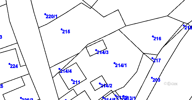 Parcela st. 214/3 v KÚ Háje u Příbramě, Katastrální mapa
