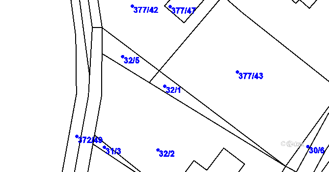 Parcela st. 32/1 v KÚ Háje u Příbramě, Katastrální mapa