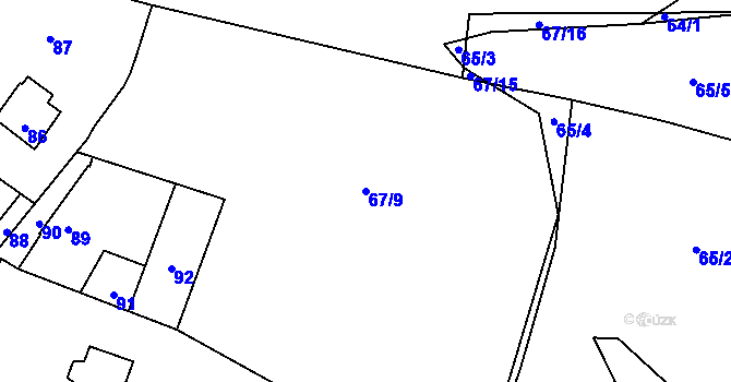 Parcela st. 67/9 v KÚ Háje u Příbramě, Katastrální mapa