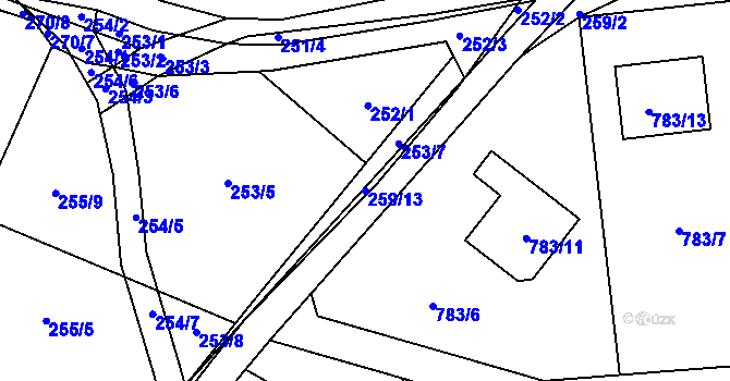Parcela st. 259/13 v KÚ Háje u Příbramě, Katastrální mapa