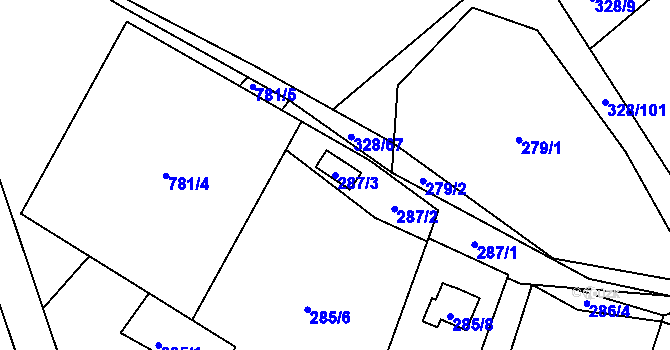 Parcela st. 287/3 v KÚ Háje u Příbramě, Katastrální mapa