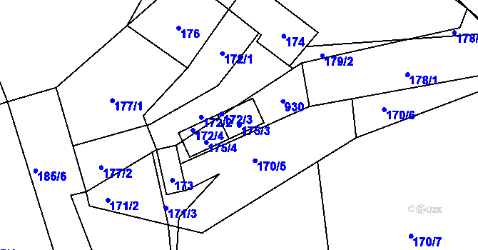 Parcela st. 175/3 v KÚ Háje u Příbramě, Katastrální mapa