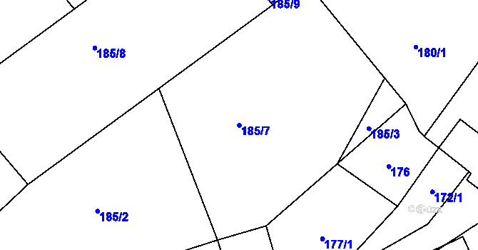 Parcela st. 185/7 v KÚ Háje u Příbramě, Katastrální mapa