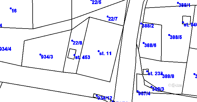 Parcela st. 11 v KÚ Háje u Chebu, Katastrální mapa