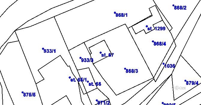 Parcela st. 67 v KÚ Háje u Chebu, Katastrální mapa