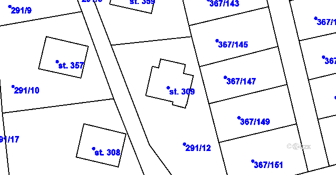 Parcela st. 309 v KÚ Háje u Chebu, Katastrální mapa