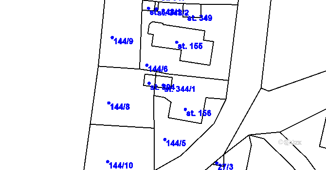 Parcela st. 344/1 v KÚ Háje u Chebu, Katastrální mapa