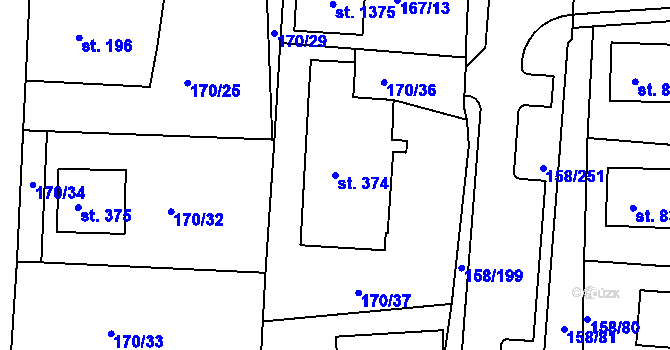 Parcela st. 374 v KÚ Háje u Chebu, Katastrální mapa