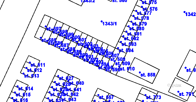 Parcela st. 606 v KÚ Háje u Chebu, Katastrální mapa