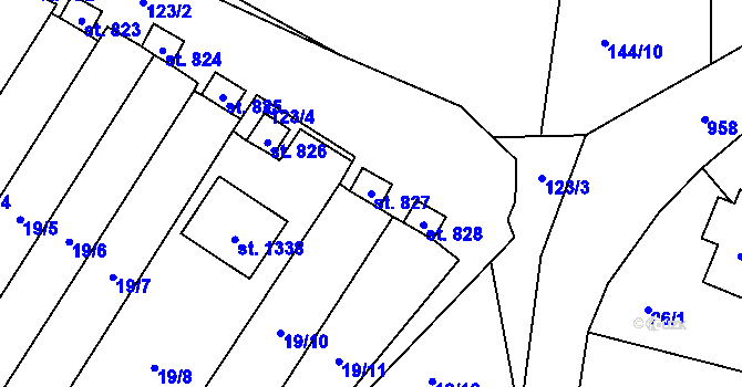 Parcela st. 827 v KÚ Háje u Chebu, Katastrální mapa