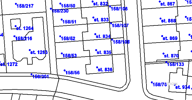 Parcela st. 835 v KÚ Háje u Chebu, Katastrální mapa